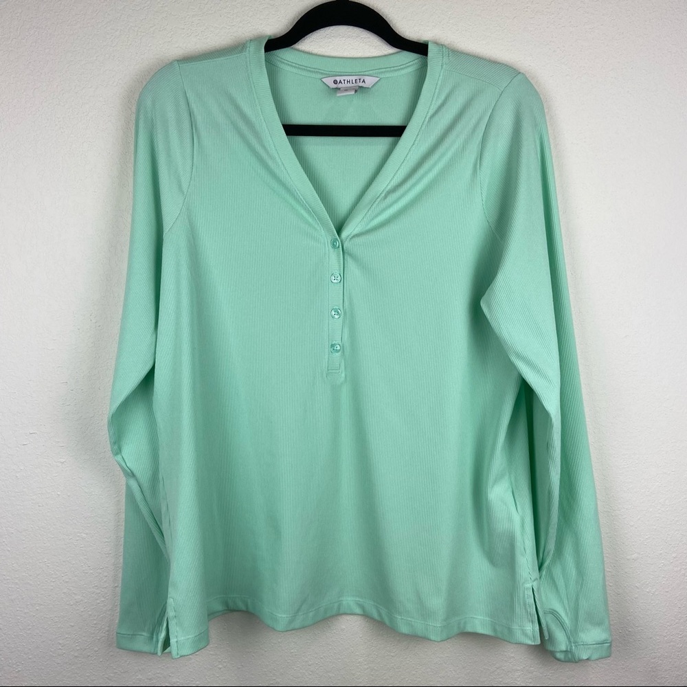 Athleta Uptempo Ribbed Long Sleeve Henley‎ Top Size 1X mint Green